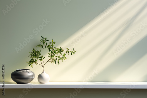 plant in a vase on the table green background © alphazero