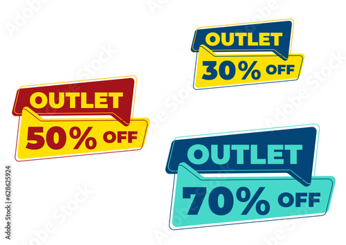 Outlet 50% off, fifty percent, discount, promotion, sticker price, buy, Outlet 70%, Outlet 30%