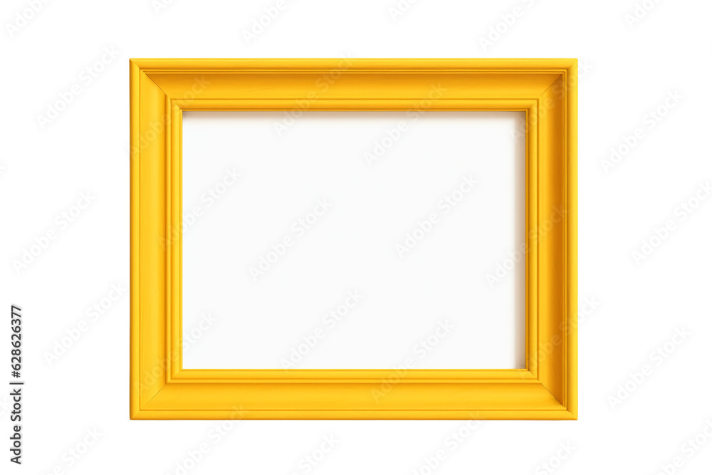 Yellow square picture frame isolated on white background with empty space for image. Mockup for design, photo, poster. AI generation Yellow square picture frame isolated on white background with empty space for image. Mockup for design, photo, poster. AI generation