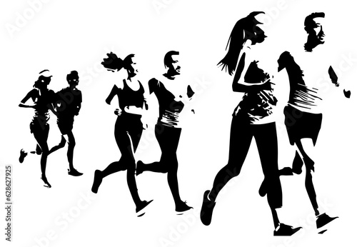 Runner silhouette.Marathon run. Jogging ink drawings