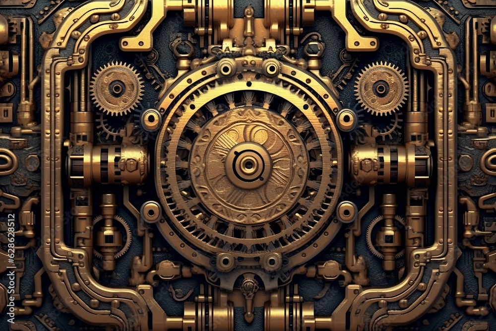 an image of a gold and black background with gears an image of a gold and black background with gears