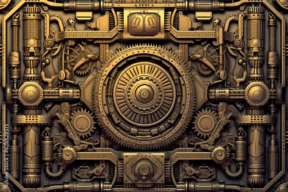 an image of a golden metal wall with gears and gears an image of a golden metal wall with gears and gears