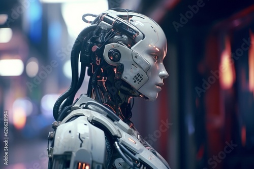 an image of a robot standing in front of a building