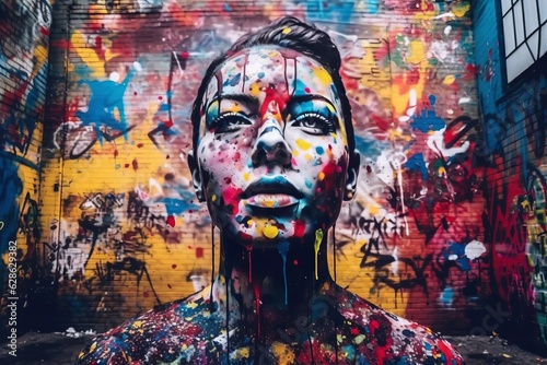 an image of a woman covered in colorful paint