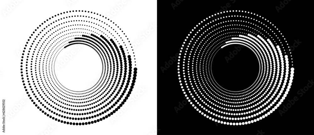 Circle abstract background with dynamic halftone dots in spiral. Black ...