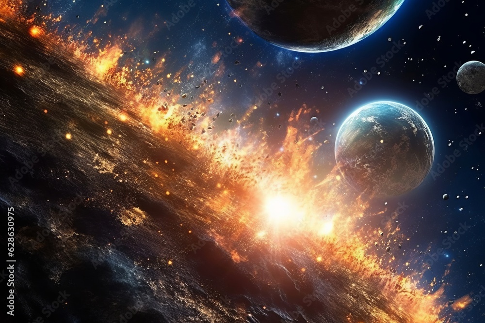 Obraz premium an image of an exploding planet with planets in the background