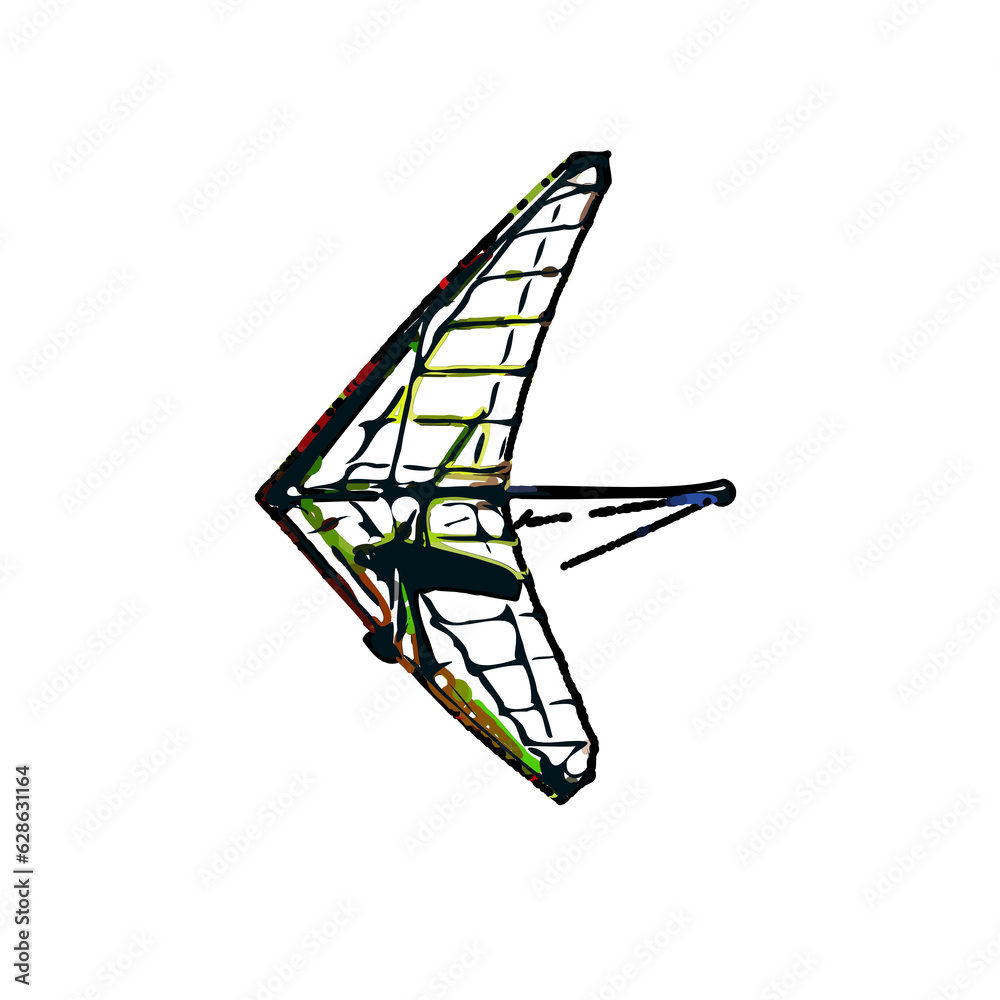 Color sketch of a person playing hang gliding with transparent background Color sketch of a person playing hang gliding with transparent background