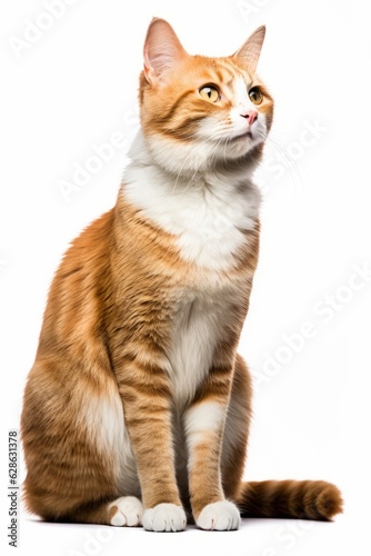 an orange and white cat sitting on a white background