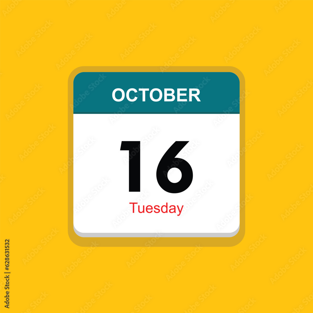 tuesday 16 october icon with yellow background, calender icon