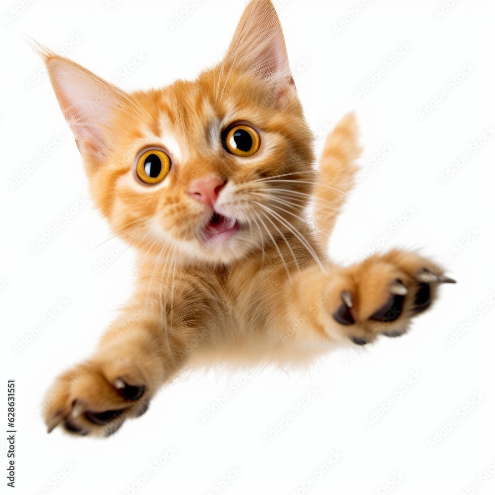 an orange tabby cat is flying through the air