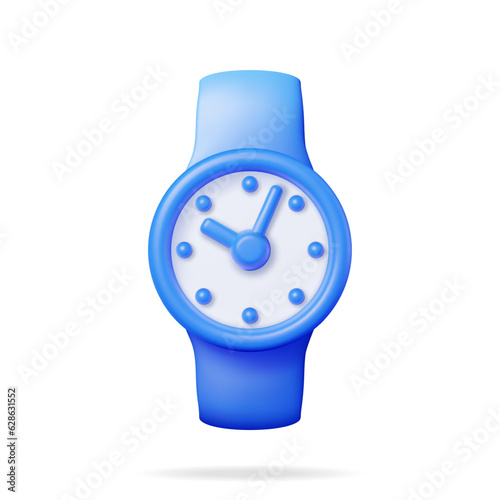 3D Simple Classic Round Wrist Watch Clock Isolated. Render Hand Alarm Clock Icon. Measurement of Time, Deadline, Time-Keeping and Time Management Concept. Watch Symbol. Minimal Vector Illustration