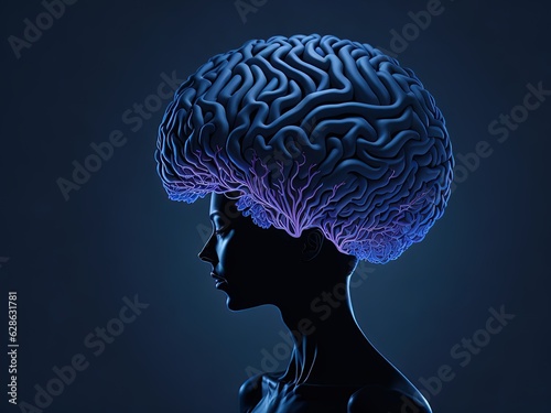 digital composite of female brain in blue background