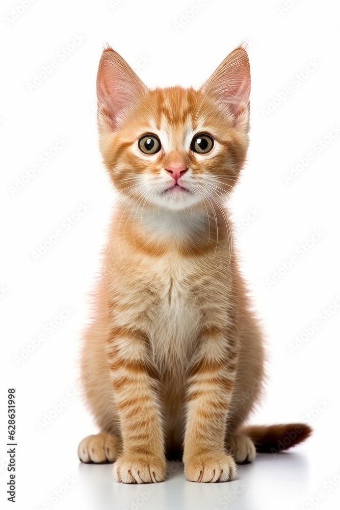 Obraz premium an orange tabby kitten sitting in front of a white background