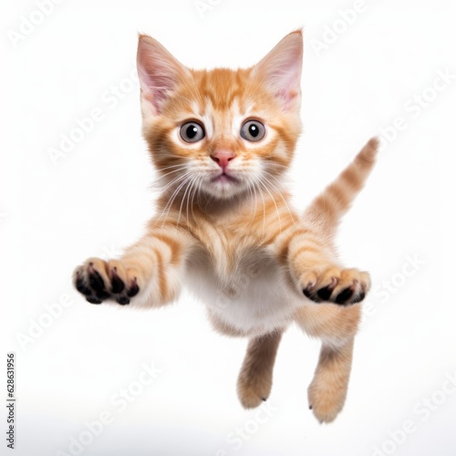 an orange tabby kitten is flying through the air © AberrantRealities