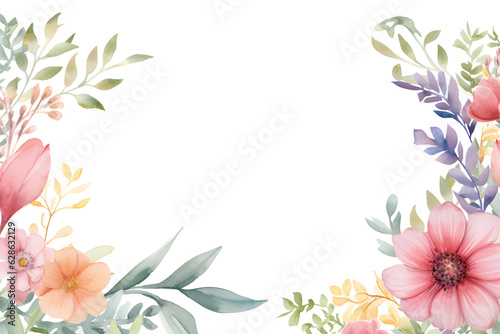 Vector watercolor floral frame with text space.Abstract art background vector. Luxury minimal style wallpaper with golden line art flower and botanical leaves  Organic shapes  Watercolor.GenerativeAI.