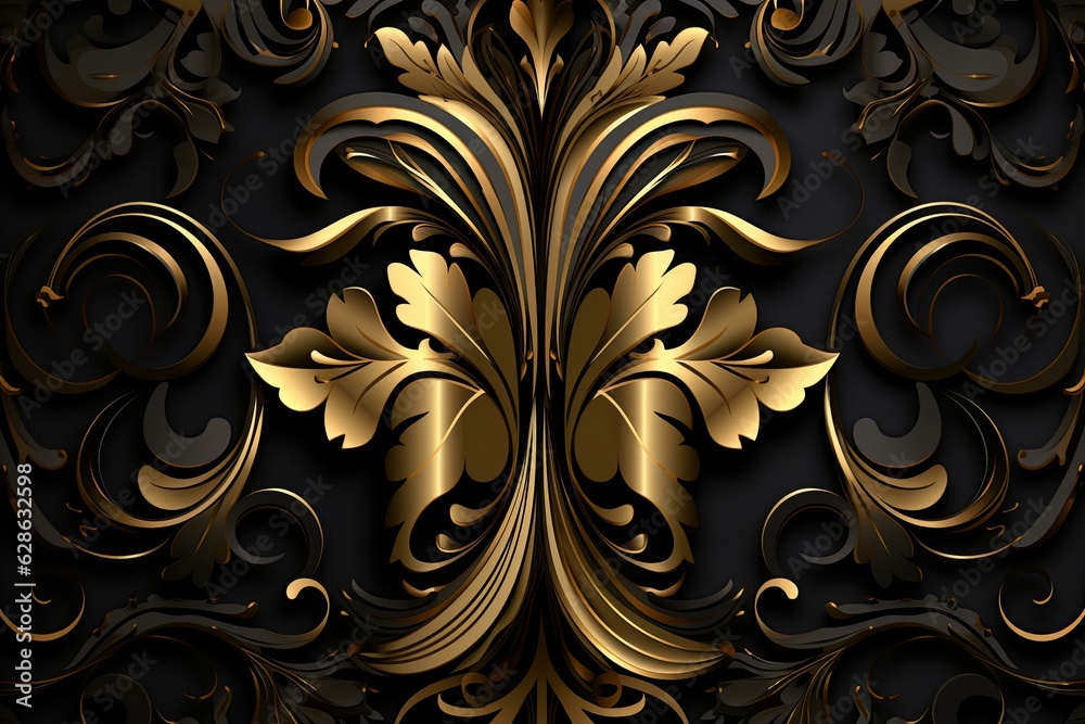an ornate gold and black design on a black background