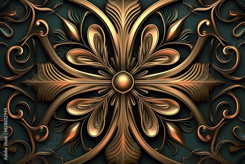 an ornate gold background with a floral design