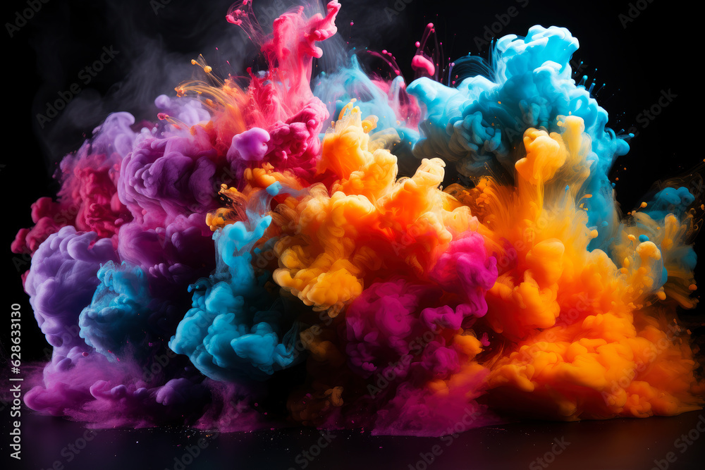 Multicolored powder, smoke and ink explode on a black background, colored abstract background Multicolored powder, smoke and ink explode on a black background, colored abstract background