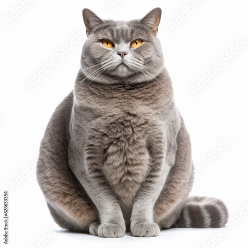an overweight cat sitting down on a white background © AberrantRealities