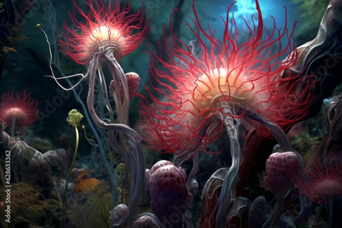 an underwater scene with red flowers and other plants © AberrantRealities