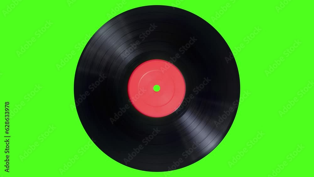 Vinyl Record is rotating on a green screen. Animation video retro vinyl on green screen background