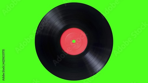 Vinyl Record is rotating on a green screen. Animation video retro vinyl on green screen background
