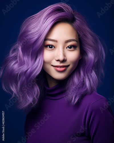 beautiful asian woman with purple hair