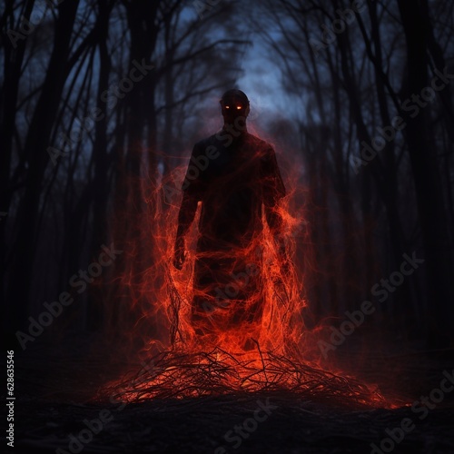 Man on fire, horror concept