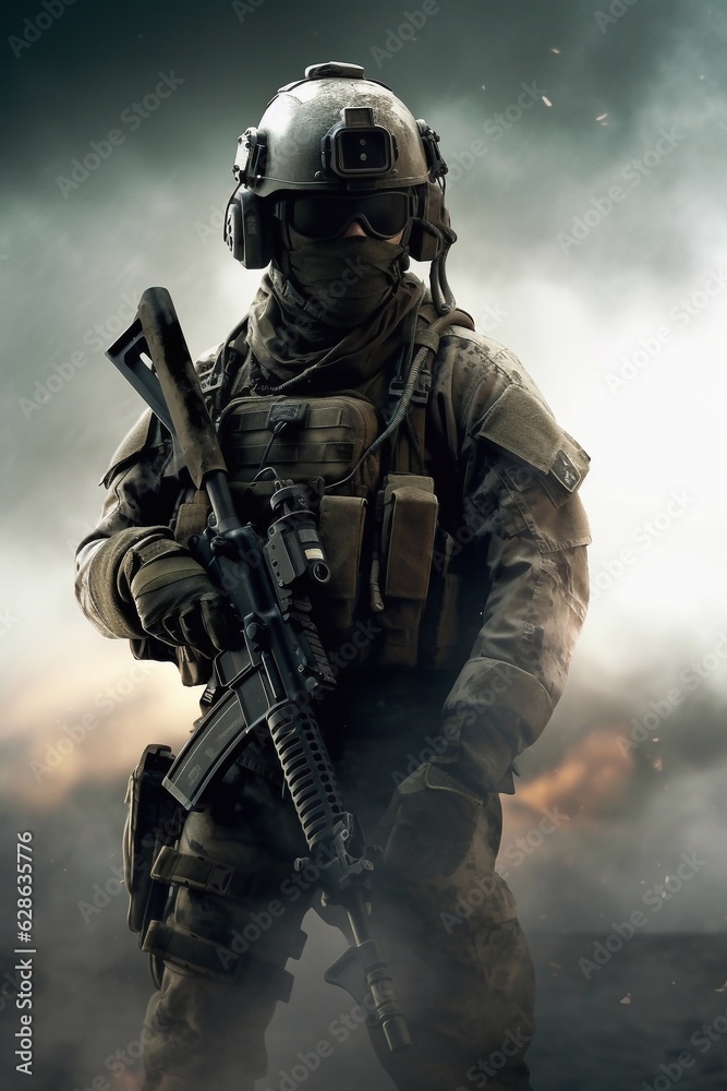 soldier with a rifle. generated AI soldier with a rifle. generated AI
