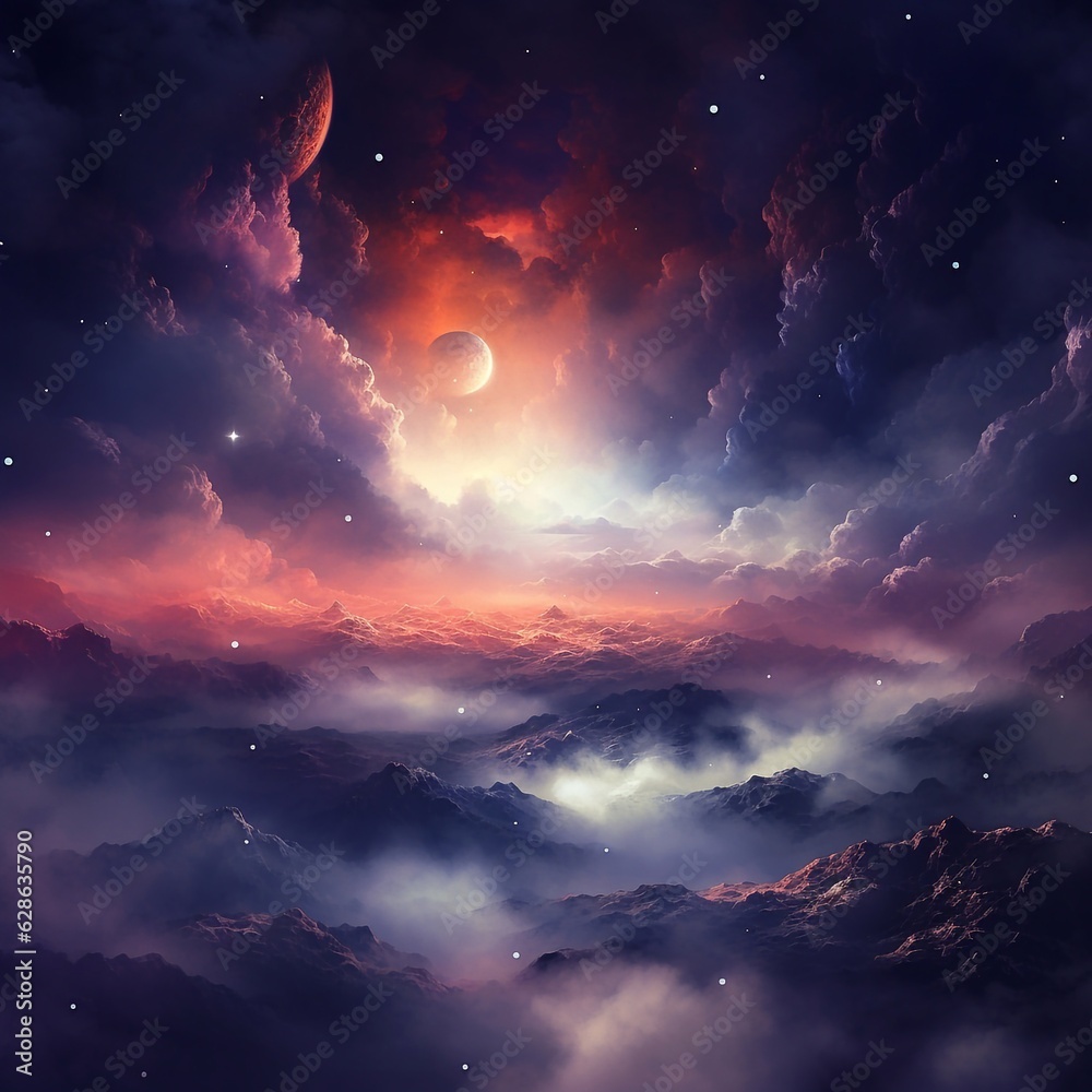 Naklejka premium Astronomy landscape. Stars in deep space. Generated AI