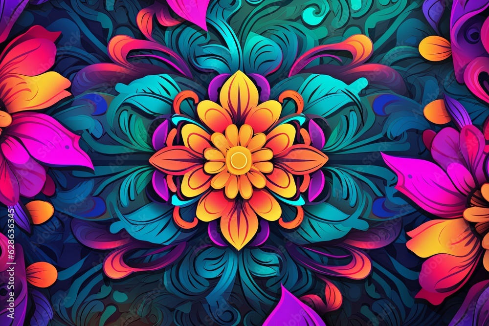 colorful floral design on a black background