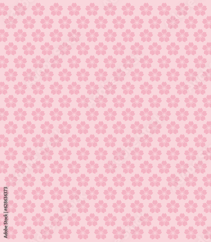 Cute pink pattern with small cherry (sakura) flowers with five petals