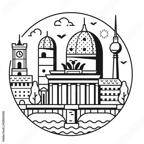 Travel Berlin Circle Icon in Line Art Design
