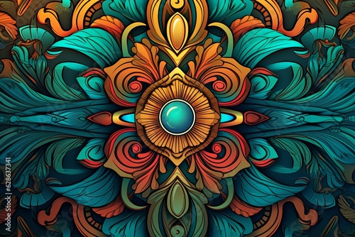 colorful ornate pattern on a black background