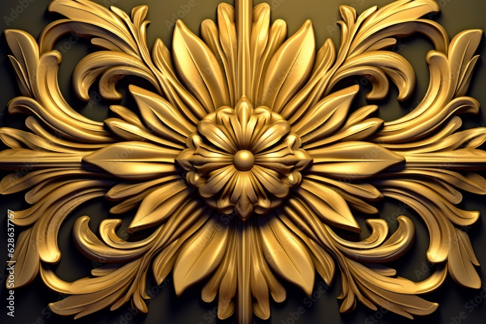 golden floral design on a black background