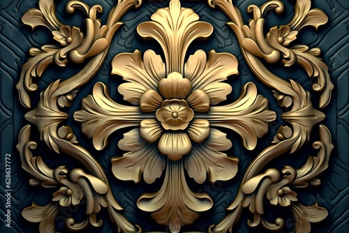 golden floral design on a black background