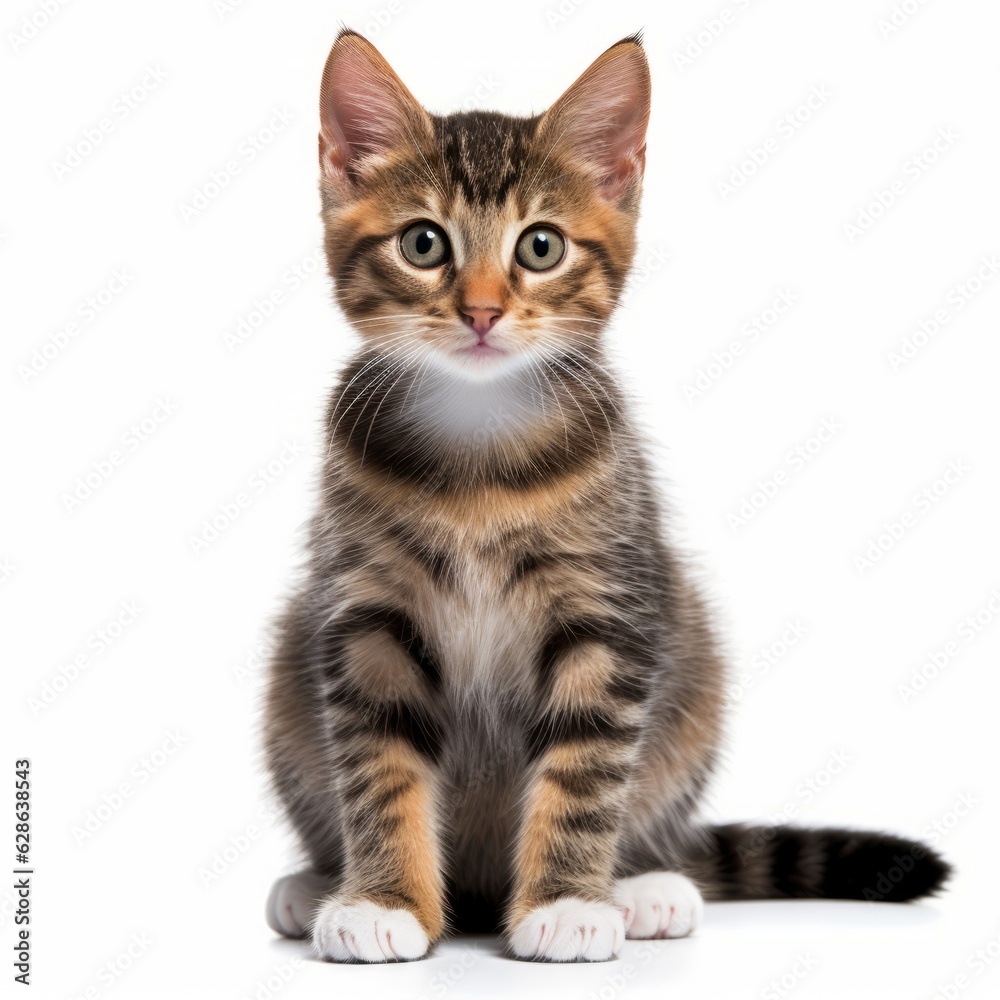 kitten sitting in front of a white background