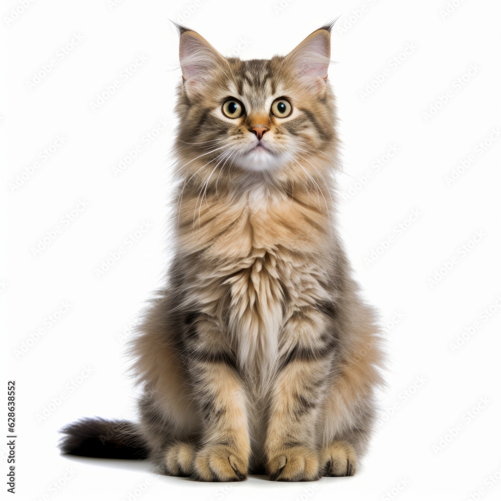 maine coon cat sitting in front of white background