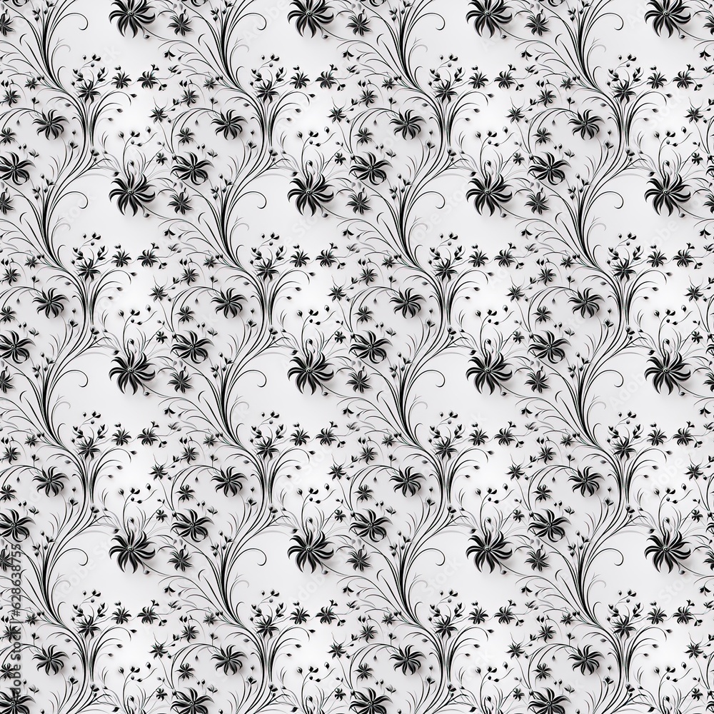 Seamless floral pattern with black flowers on a white background. Tile Seamless floral pattern with black flowers on a white background. Tile