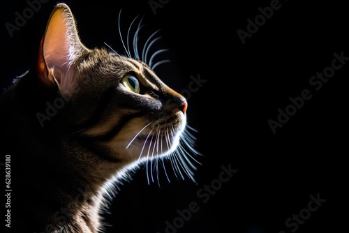 portrait of a bengal cat on a black background