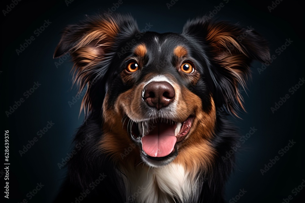 portrait of australian shepherd dog on black background