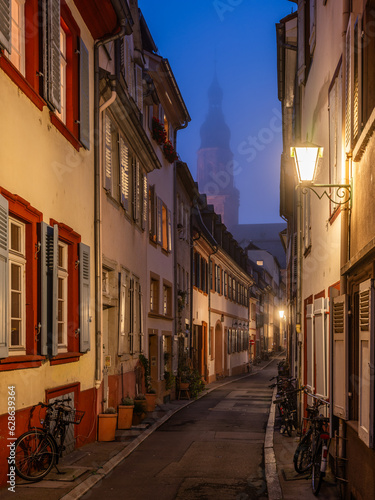 Small street at night in the historic old town, Heidelberg, Germany
