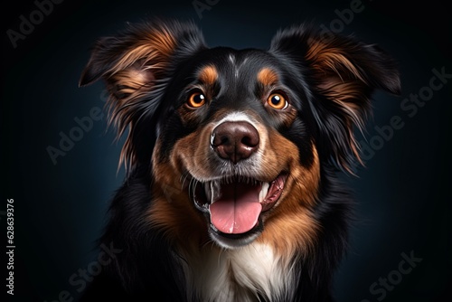 portrait of australian shepherd dog on black background © AberrantRealities