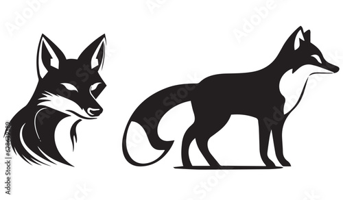 Fox black and white vector silhouette illustration