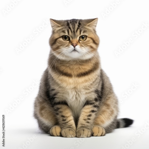 scottish fold cat sitting in front of white background © AberrantRealities