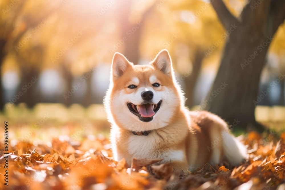 shiba inu dog in autumn park