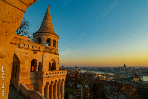 The Fisherman's Bastion (Hungarian: Halászbástya) is a neo-Romanesque monument in the Hungarian capital of Budapest. © Philipp