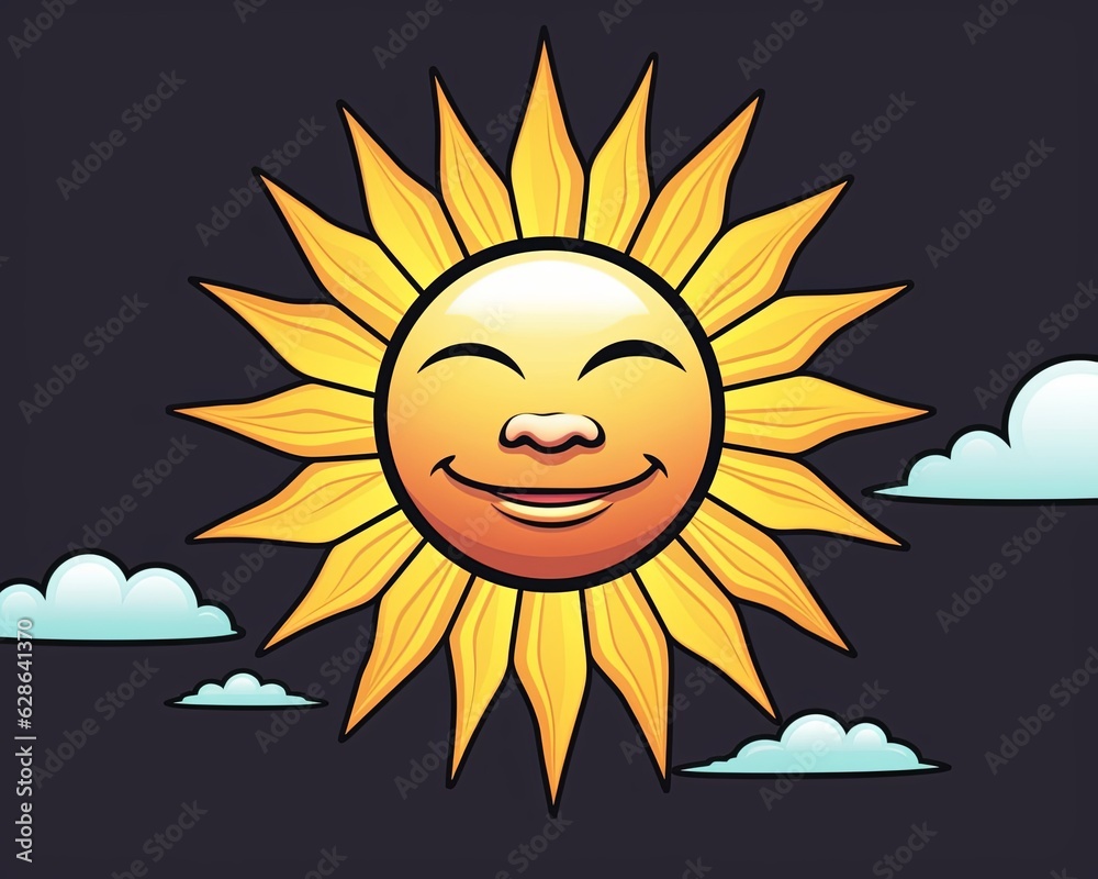 the sun is smiling in the sky with clouds in the background