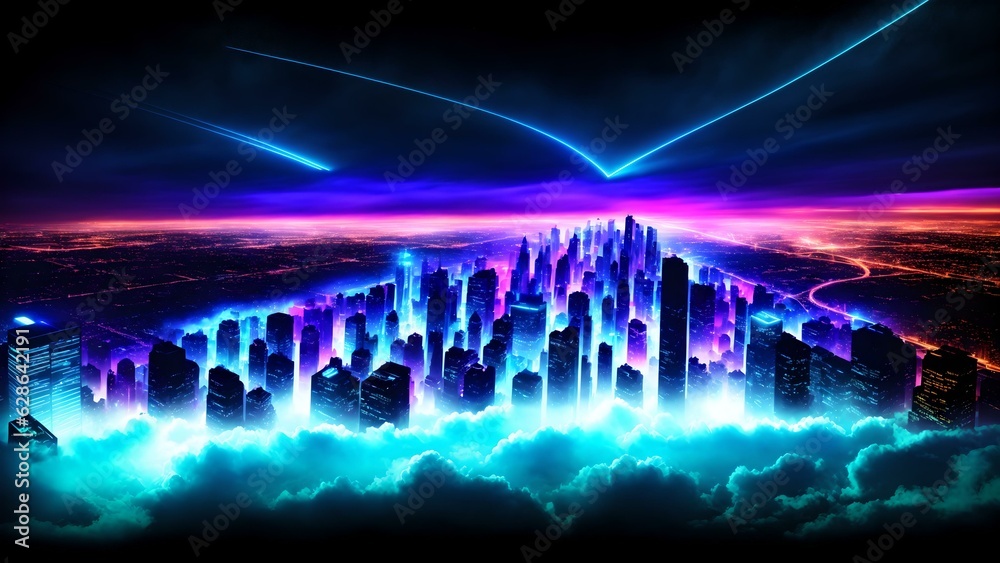Photo of a futuristic city floating in the sky