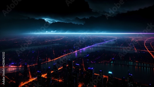 Photo of a cityscape illuminated at night